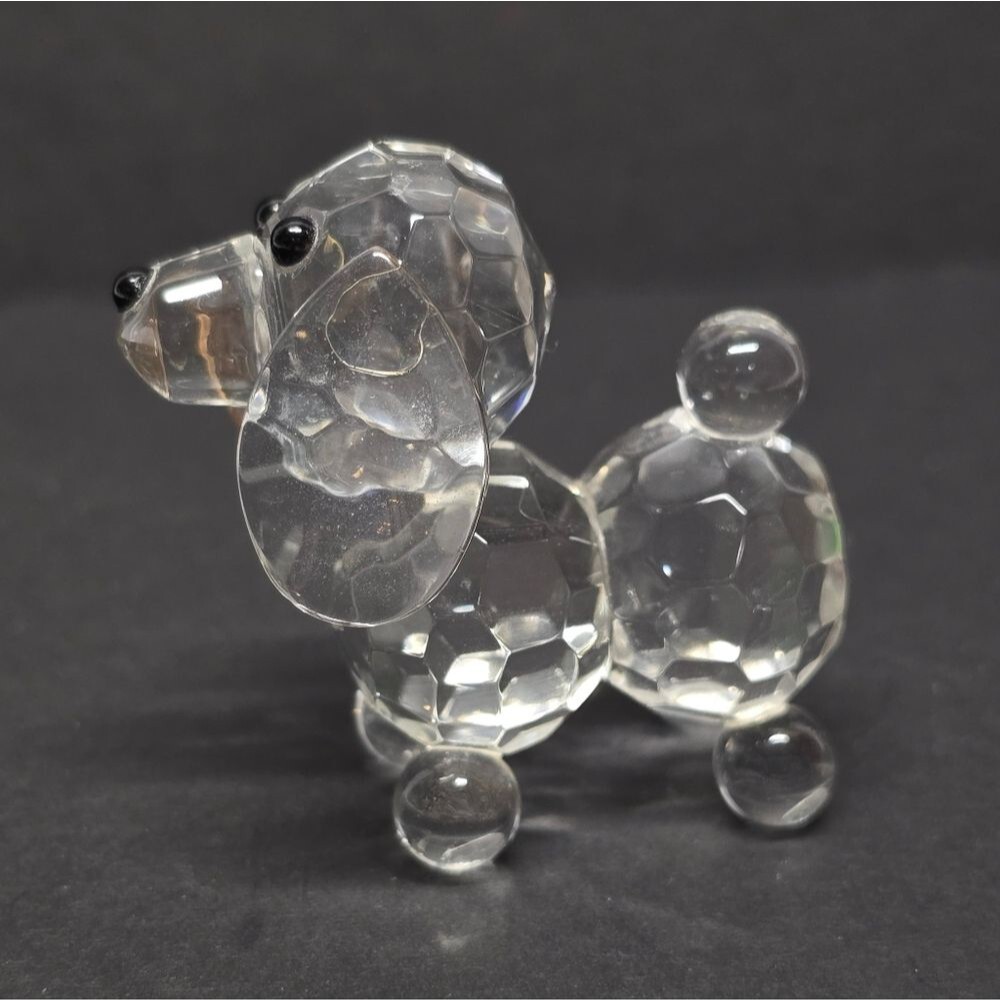 Vintage Crystal Glass Poodle Puppy Dog Clear Figurine